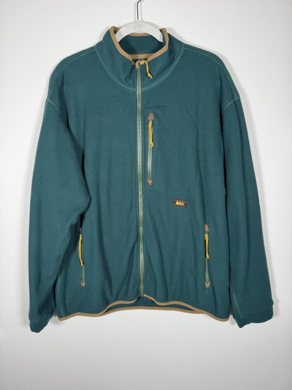 VINTAGE 90s REI dark green full-zip fleece jacket contrast trim L gorpcore